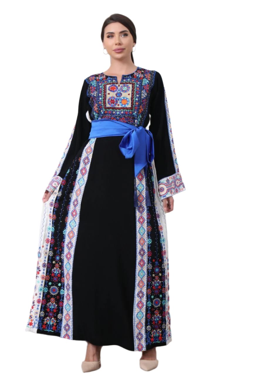 Blue Stunning Modern embroidered thobe popular ,kaftan Stunning colors, stylish design and beautiful embroidery