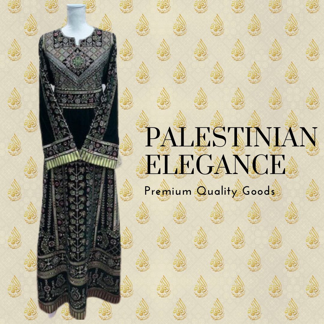 Velveted Silk Palestinian Elegance Embroidered Thoub: Luxurious Comfort and Timeless Elegance