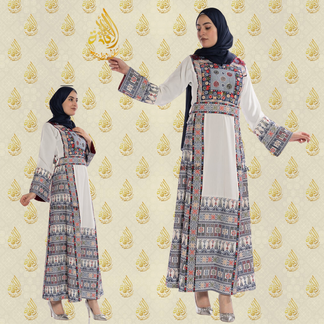 Unique Modern Thoub: Harmonized Elegance with Palestinian Embroidery