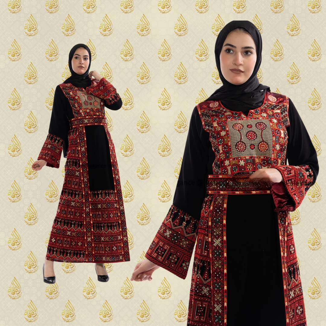 Unique Modern Thoub: Harmonized Elegance with Palestinian Embroidery