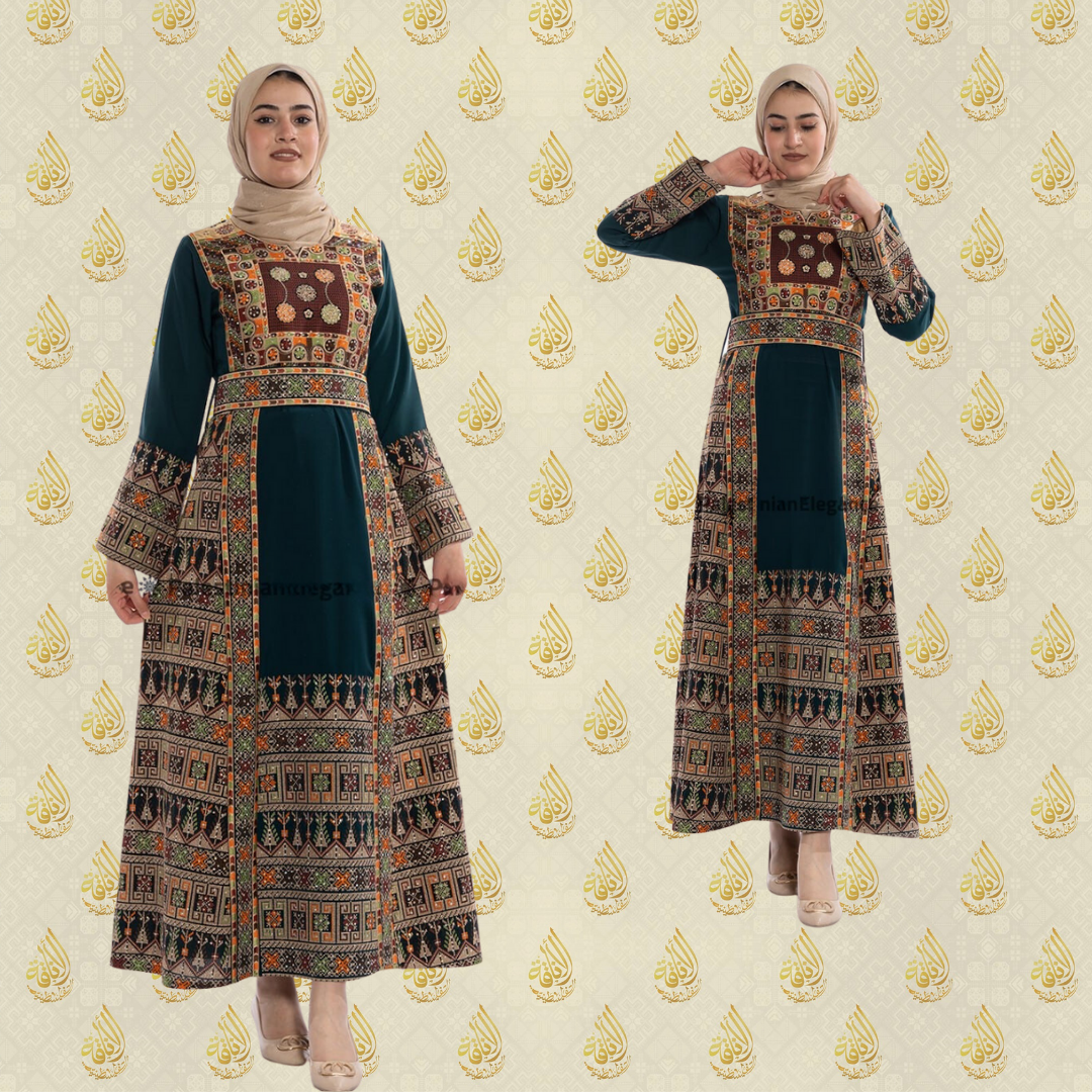 Unique Modern Thoub: Harmonized Elegance with Palestinian Embroidery