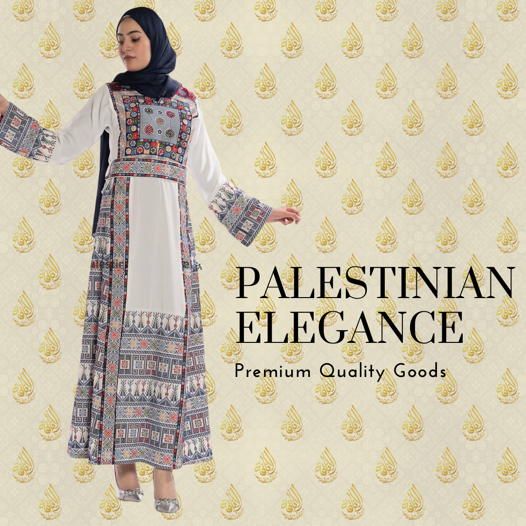 Unique Modern Thoub: Harmonized Elegance with Palestinian Embroidery