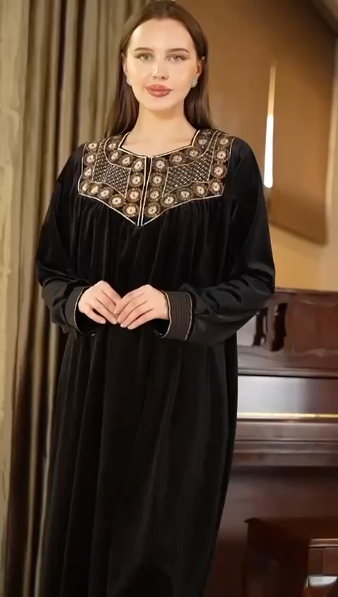 Embroidered Velvet Abaya - Women's Luxurious and Elegant Fashion