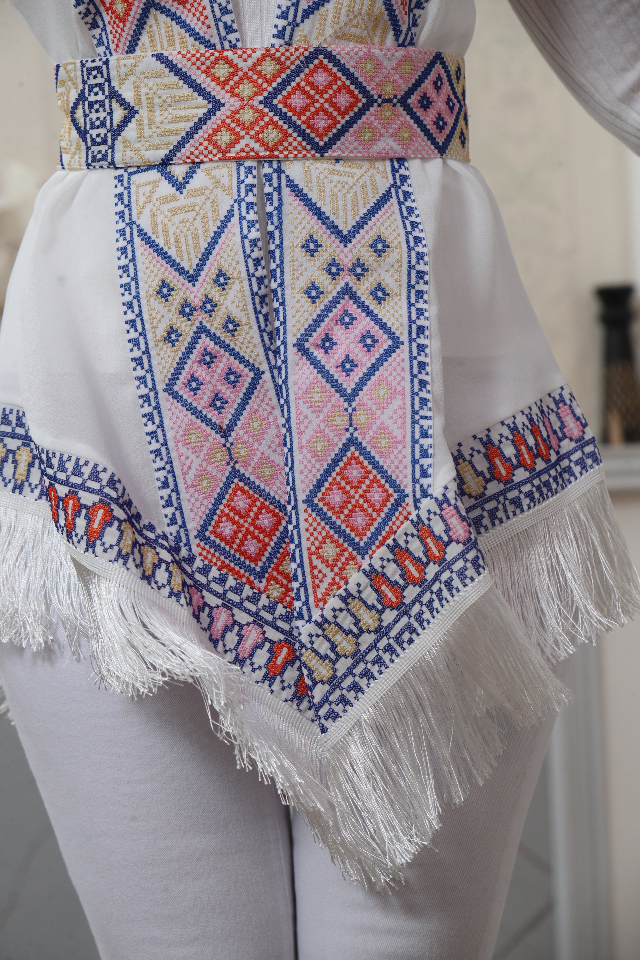 Embroidered Chiffon Vest With Tassels