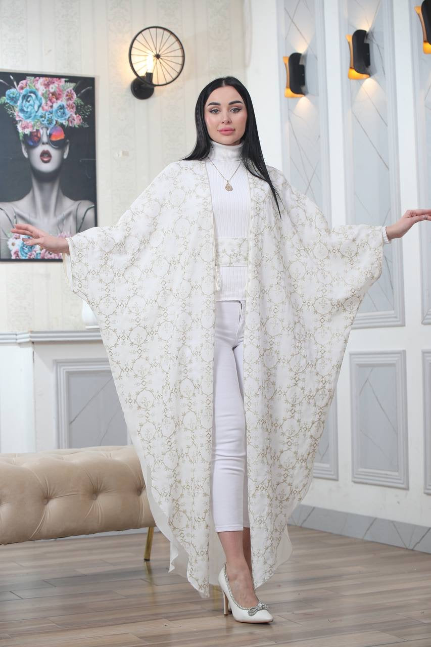 Embroidered Chiffon Cardigan Golden Silk Threads