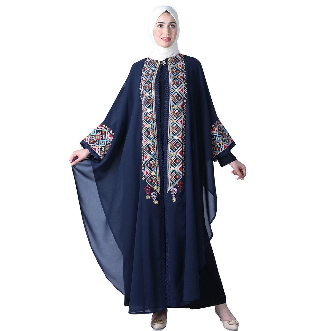 Blue Stunning Modern embroidered thobe popular ,kaftan Stunning colors, stylish design and beautiful embroidery