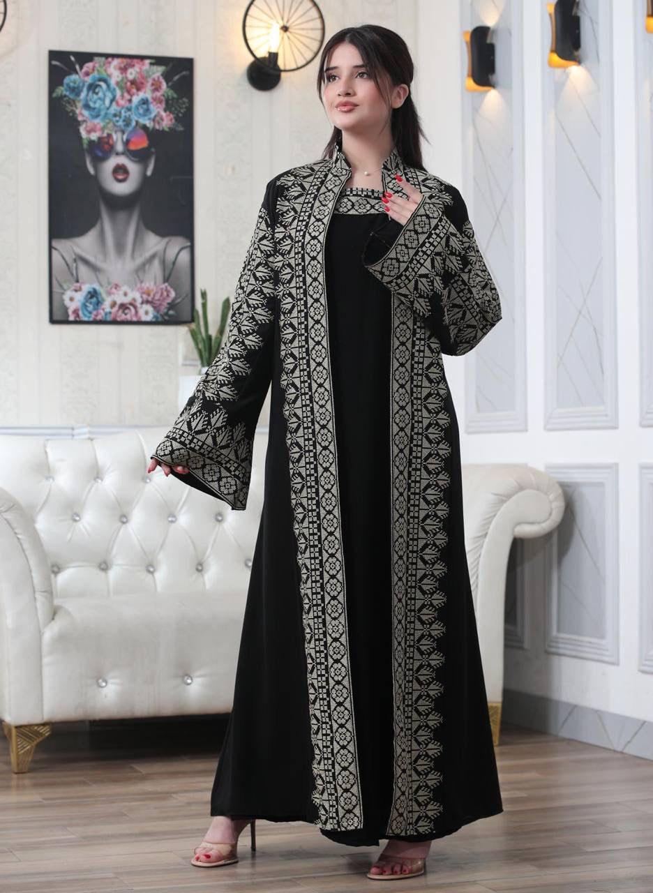 Luxurious Sanabel Kaftan Set - Gold & Silver Reed Silk Elegance