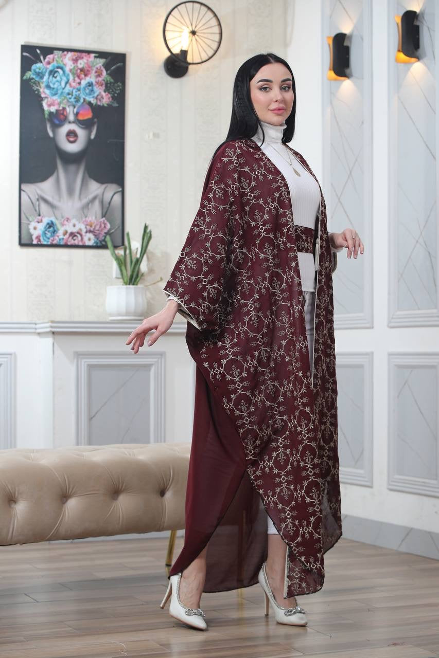 Embroidered Chiffon Cardigan Golden Silk Threads