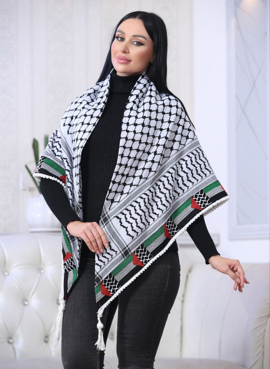 Embroidered Kuffiyeh with Flag: Cultural Pride and Timeless Elegance