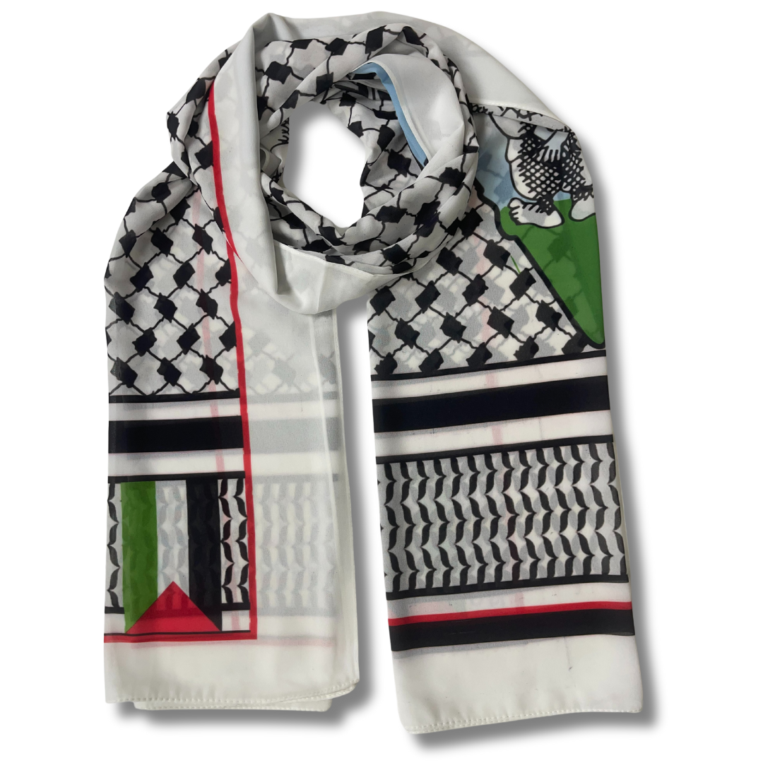 High-Quality Kuffiyeh Hijab with Palestine Map and Handala Design