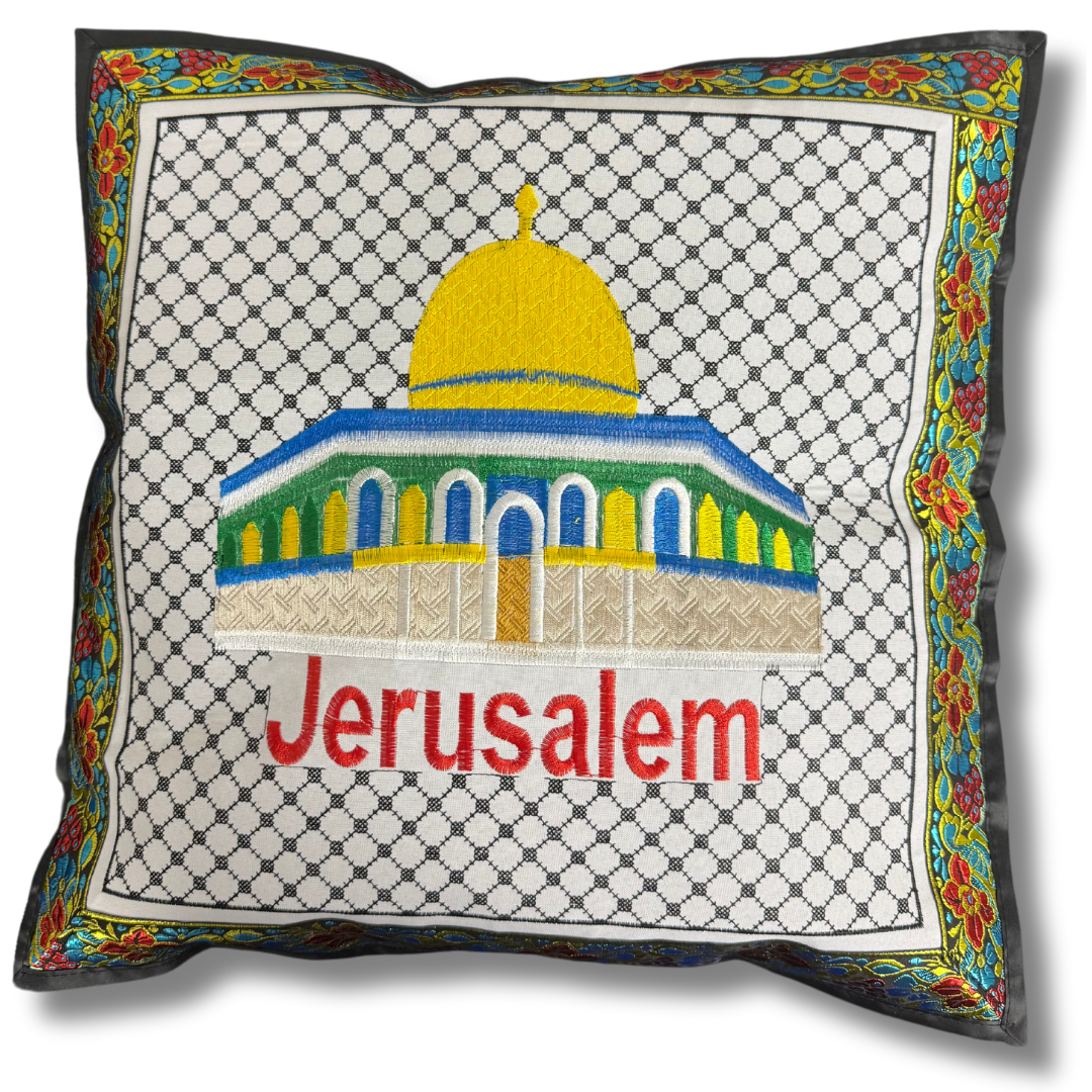 High-Quality Palestine Pillow Cases with Kuffiyeh Tatreez Background