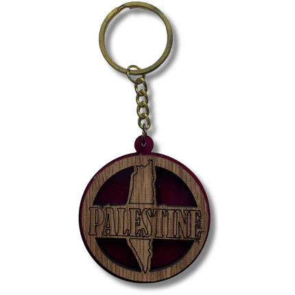 Handmade Red Wood Palestine Map Keychain Accessory