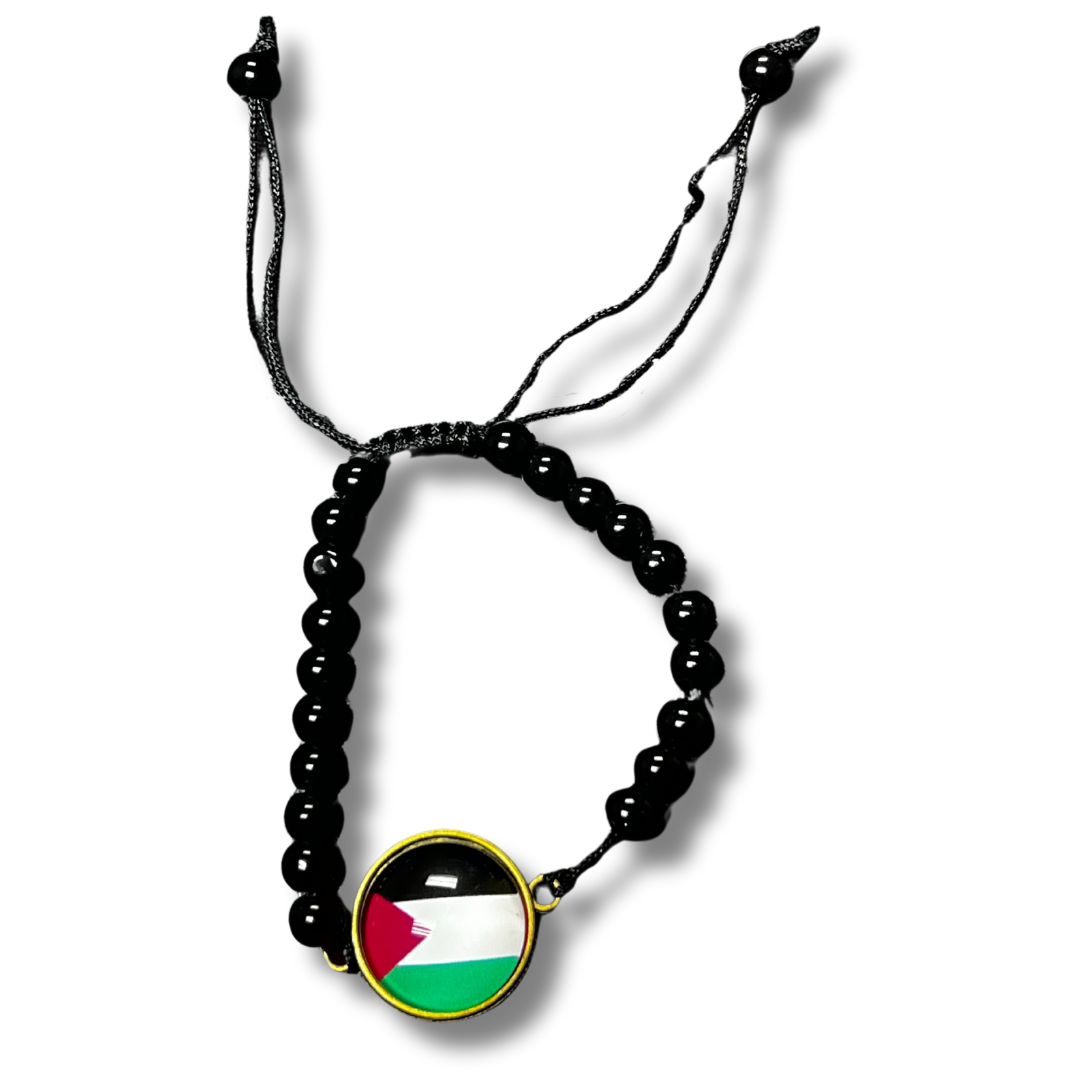 Cultural Heritage Bundle: Black on Black Kofaya with Sharshoba & Circle Palestine Bracelet