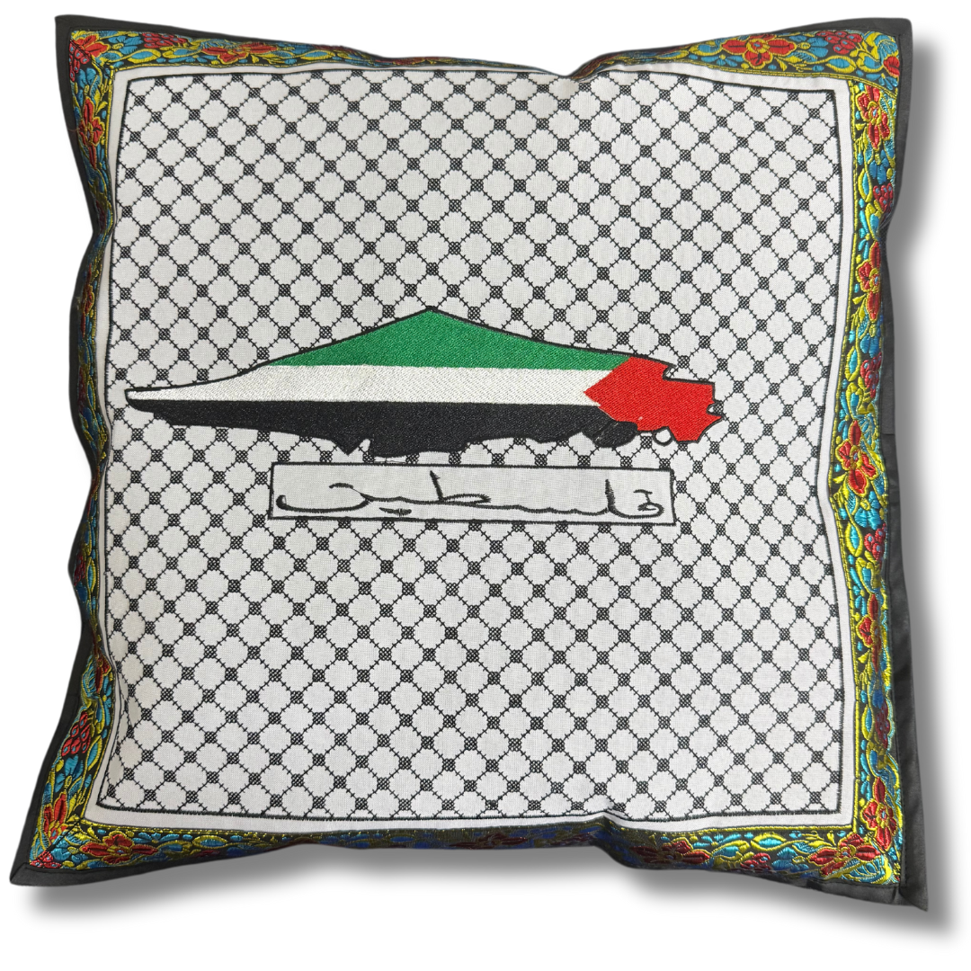 High-Quality Palestine Pillow Cases with Kuffiyeh Tatreez Background