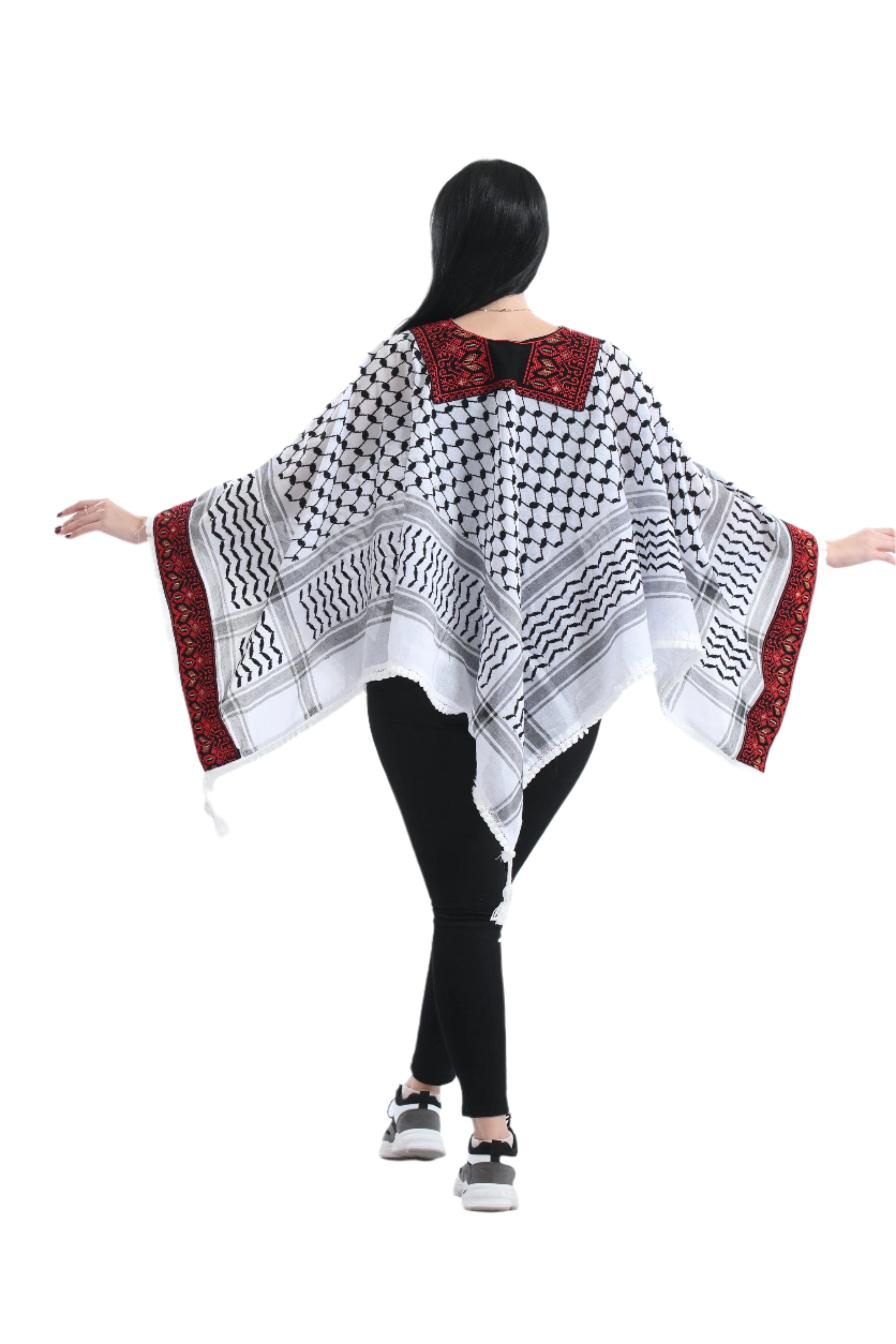 Embroidered Original Kuffiyeh Poncho - Women's Cultural Heritage Fashion