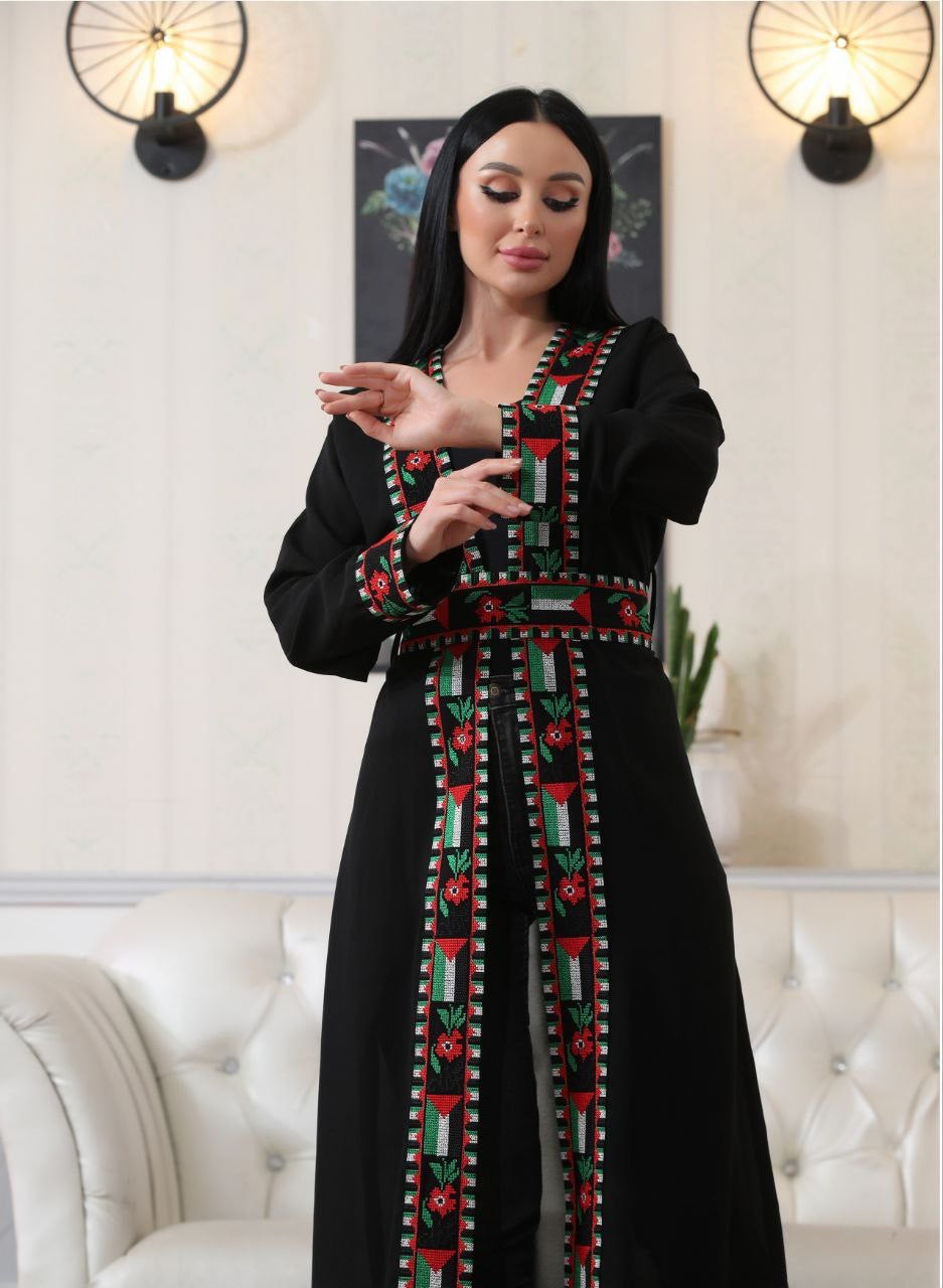 Chiffon Cardigan with Embroidered Palestinian Flag – Cultural Statement Piece