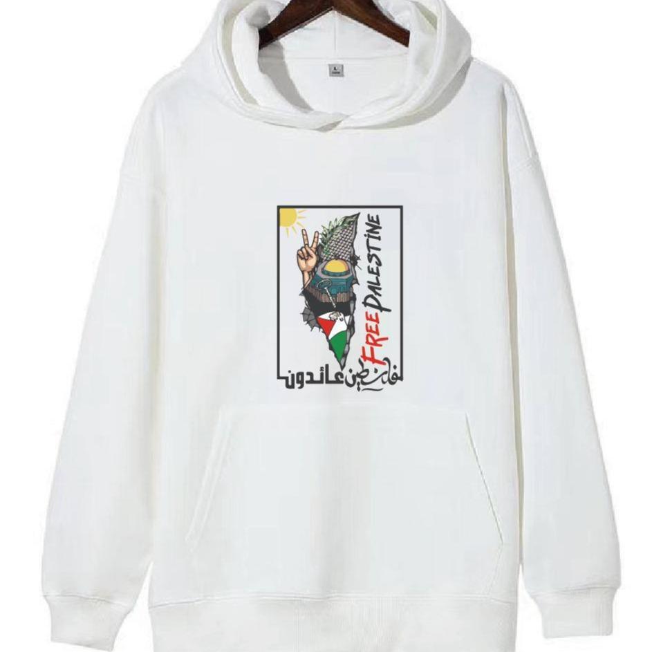 High-Quality "Free Palestine" Map Hoodie with Peace Sign: 100% Cotton