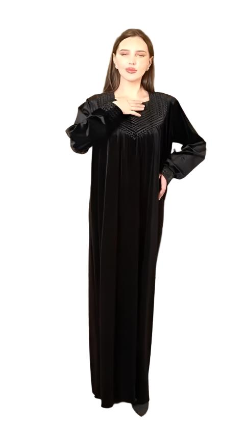 Black Velvet Zipper Abaya - Women's Elegant and Modern Fashion