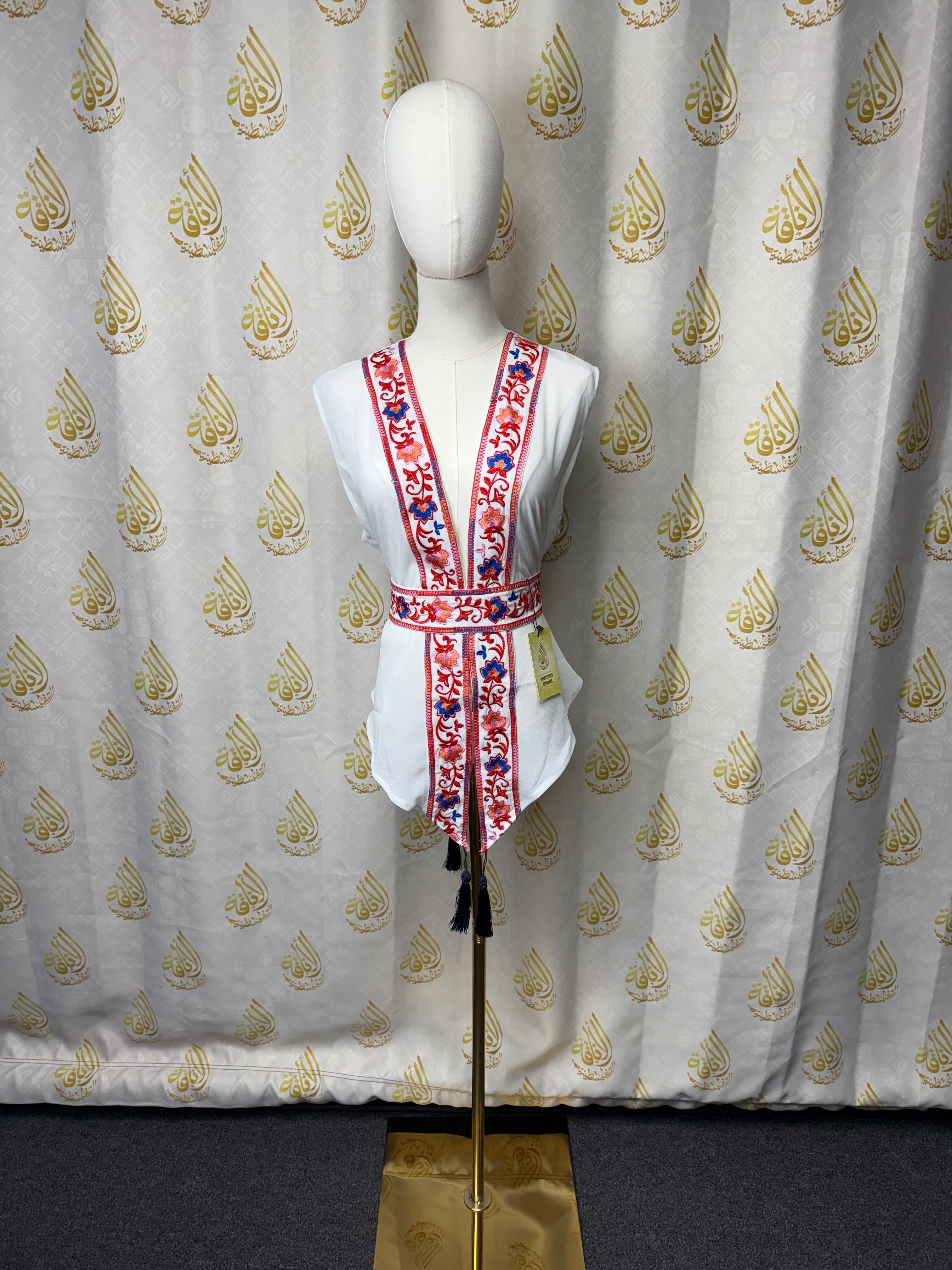 White Chiffon Vest  Colorful Embroidered