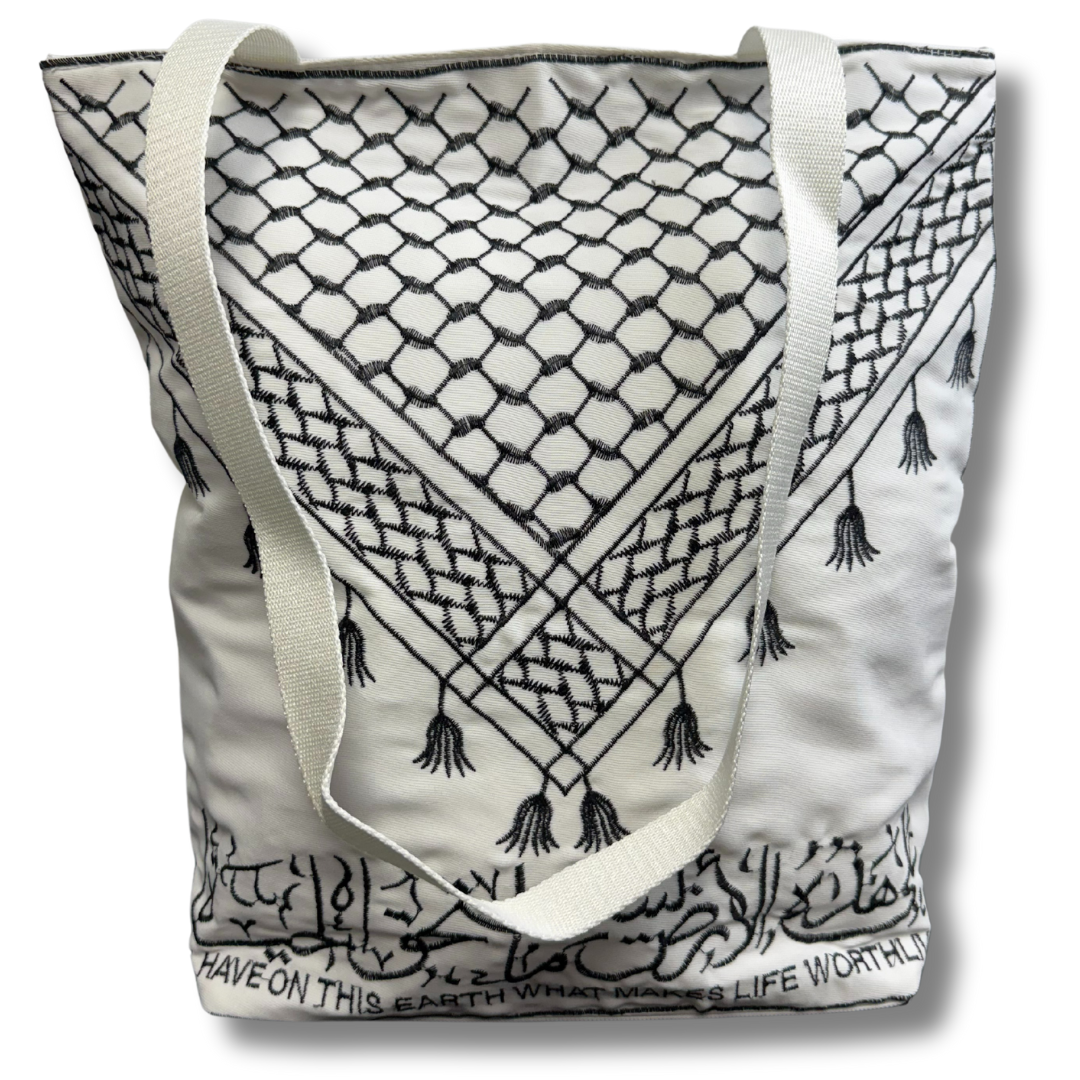 High-Quality Kuffiyeh Designed Tote Bag with Arabic Words | 40 cm