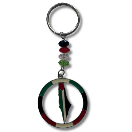 High-Quality Palestine Circle Keychain with Map and Beads