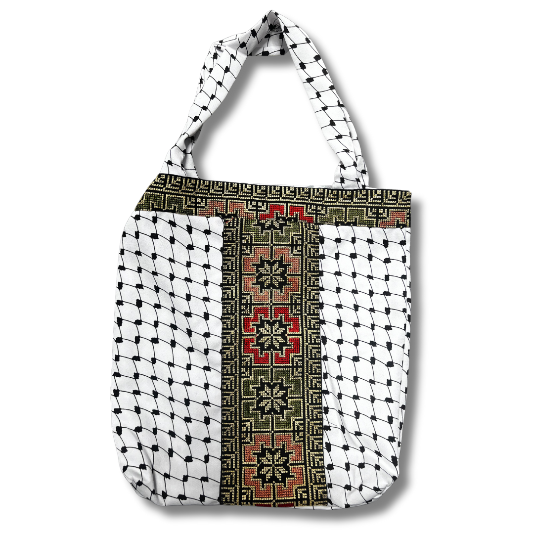 High-Quality Handmade Tatreez Tote Bags with Kufiyah Design: Durable and Spacious