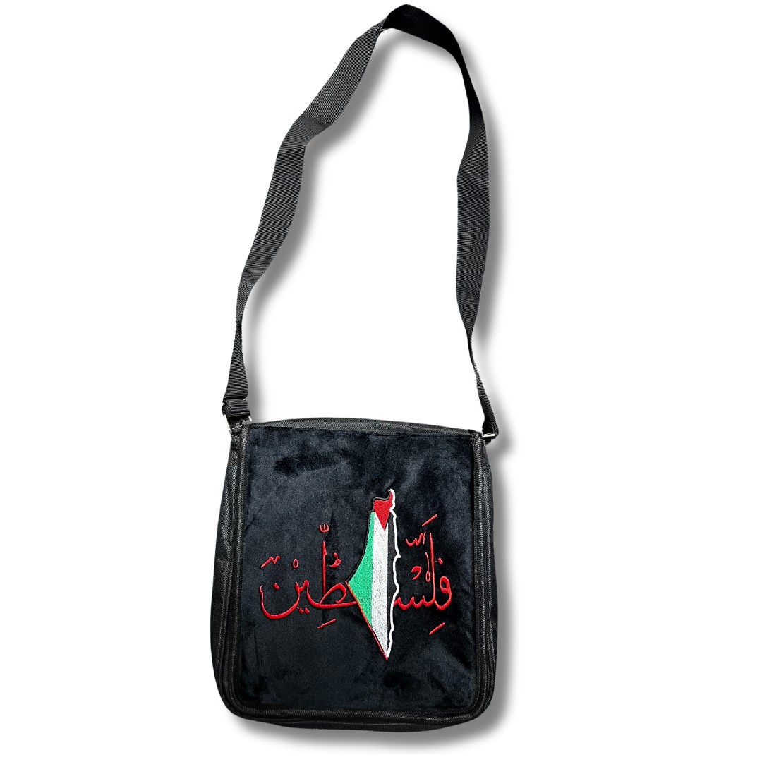 High-Quality Shoulder Strap Bag with Tatreez Design and Palestine Flag