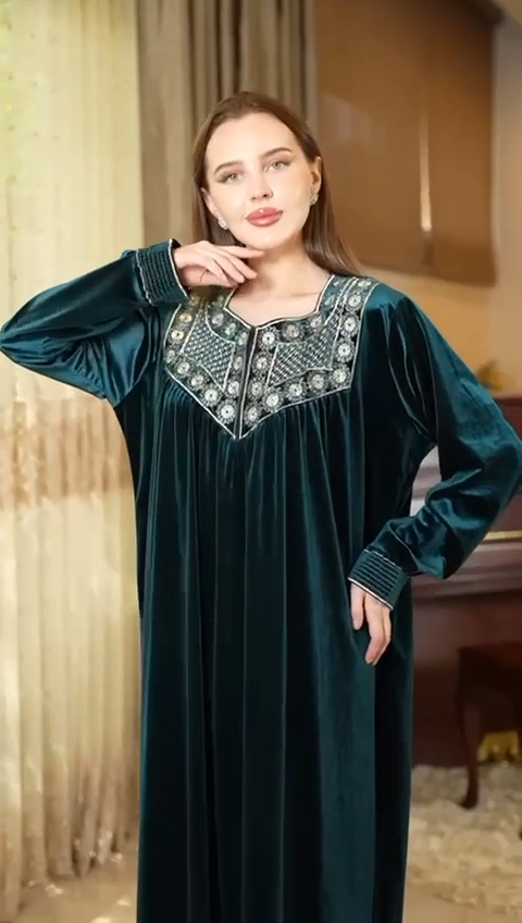 Embroidered Velvet Abaya - Women's Luxurious and Elegant Fashion