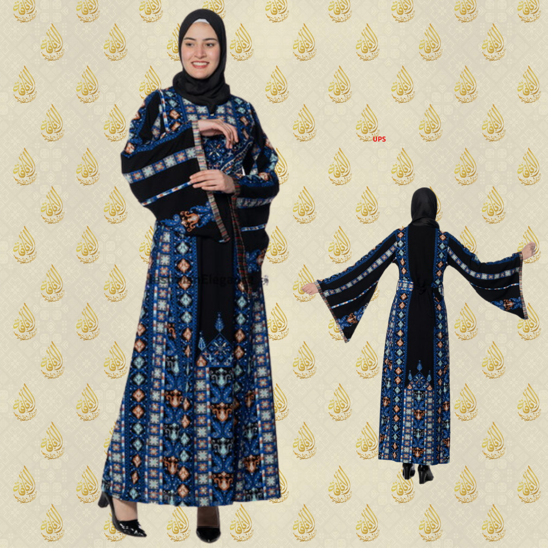 Wide Sleeve Traditional Blue Embroidery