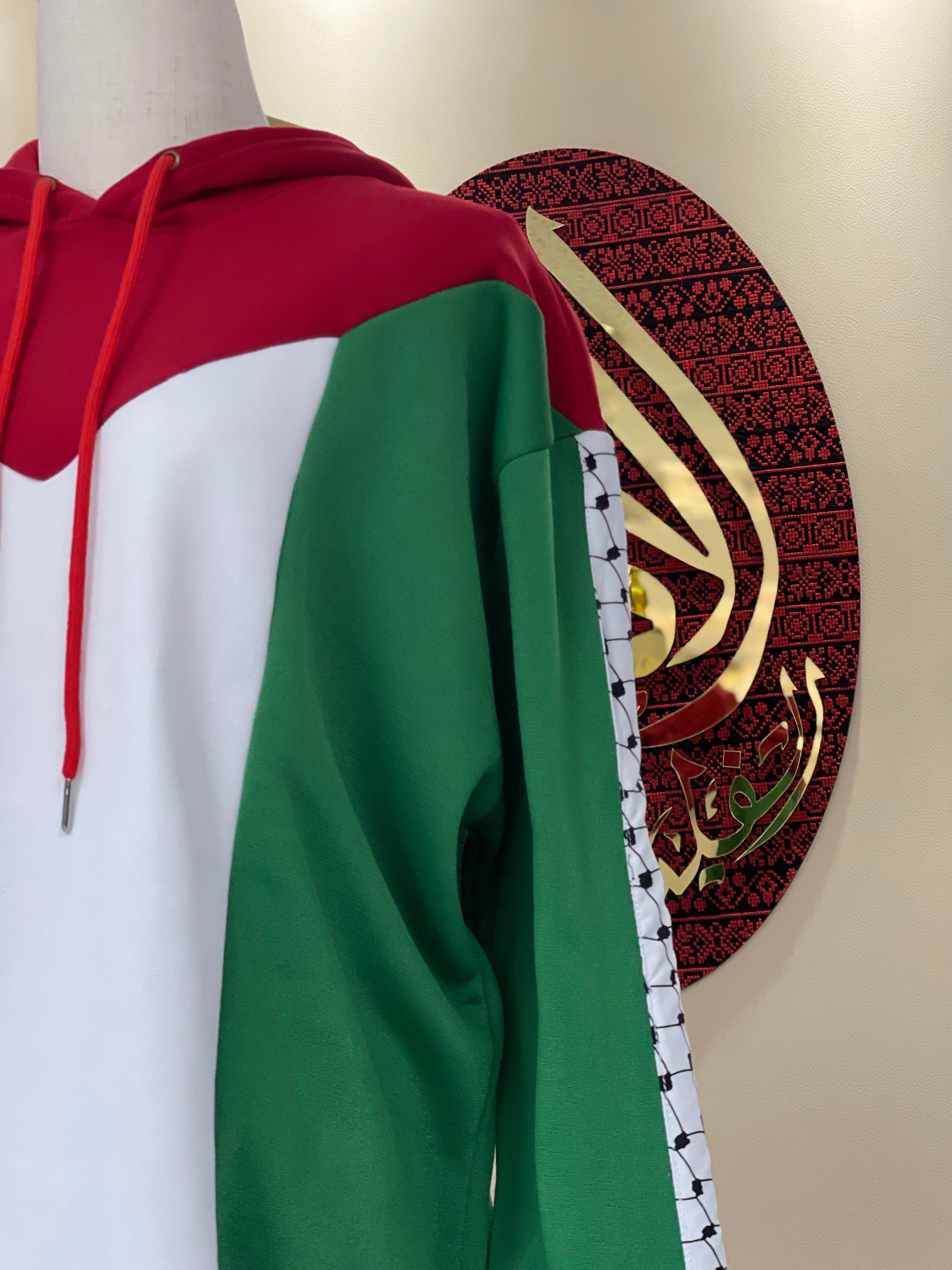 Heritage Pride: Palestine Pull-Over Hoodie with Kufiyeh Sleeves