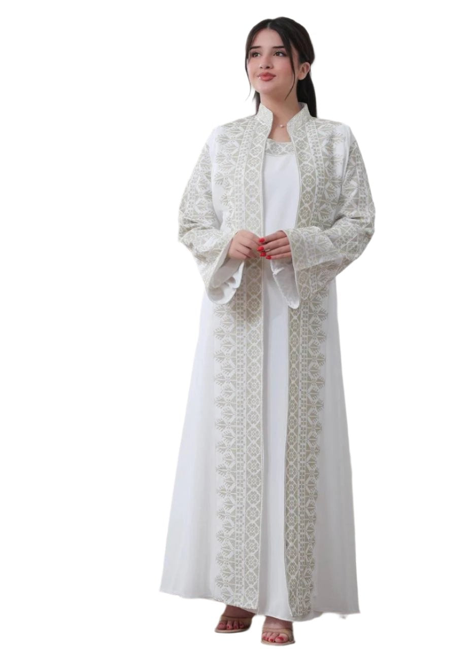 Luxurious Sanabel Kaftan Set - Gold & Silver Reed Silk Elegance