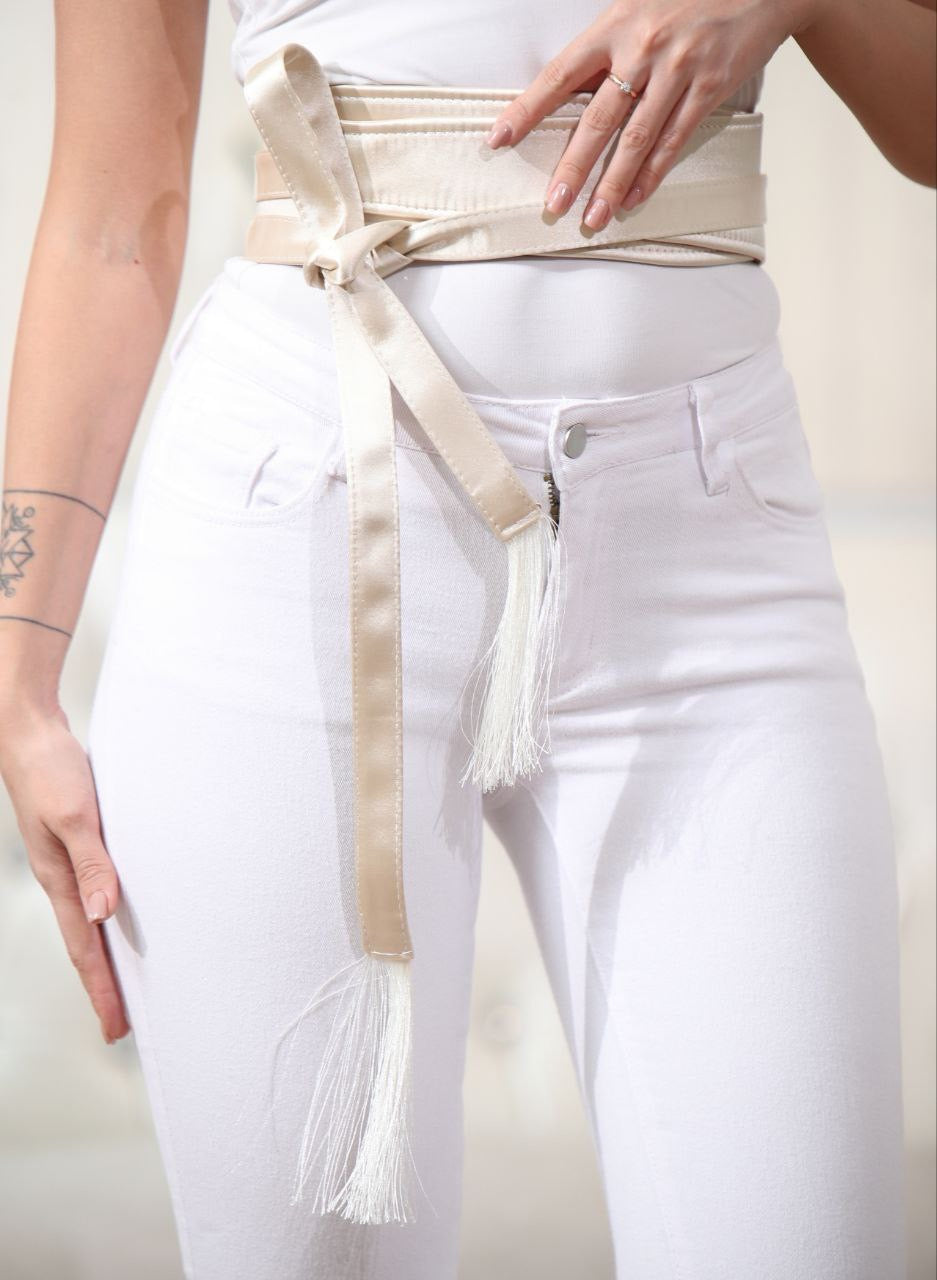 Luxurious Satin Belt with Modern Embroidery - Elegant & Durable Accessory