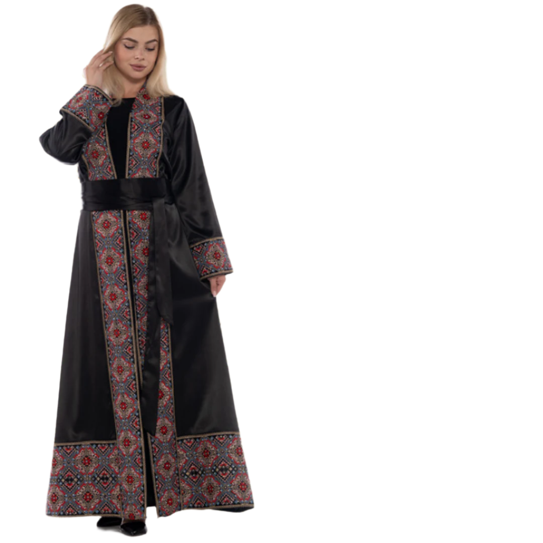 Open Abaya Satin with Belt: Luxury and Modern Elegance