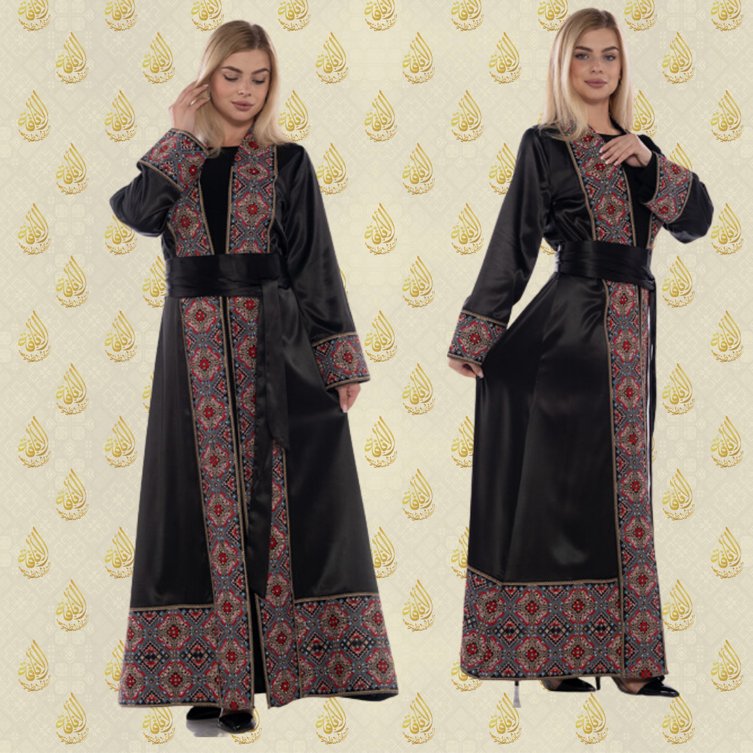 Open Abaya Satin with Belt: Luxury and Modern Elegance