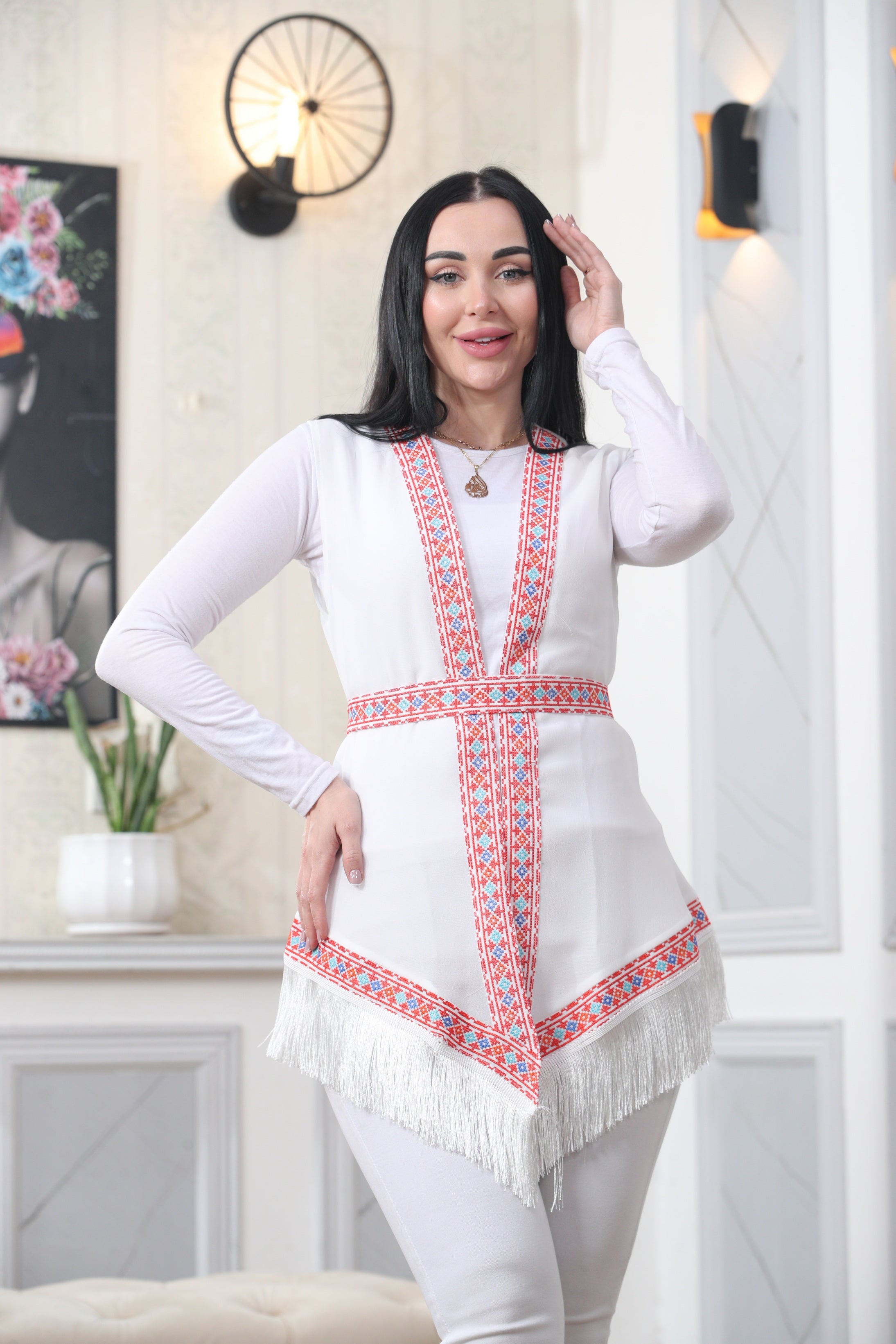 White Embroidered Chiffon Vest