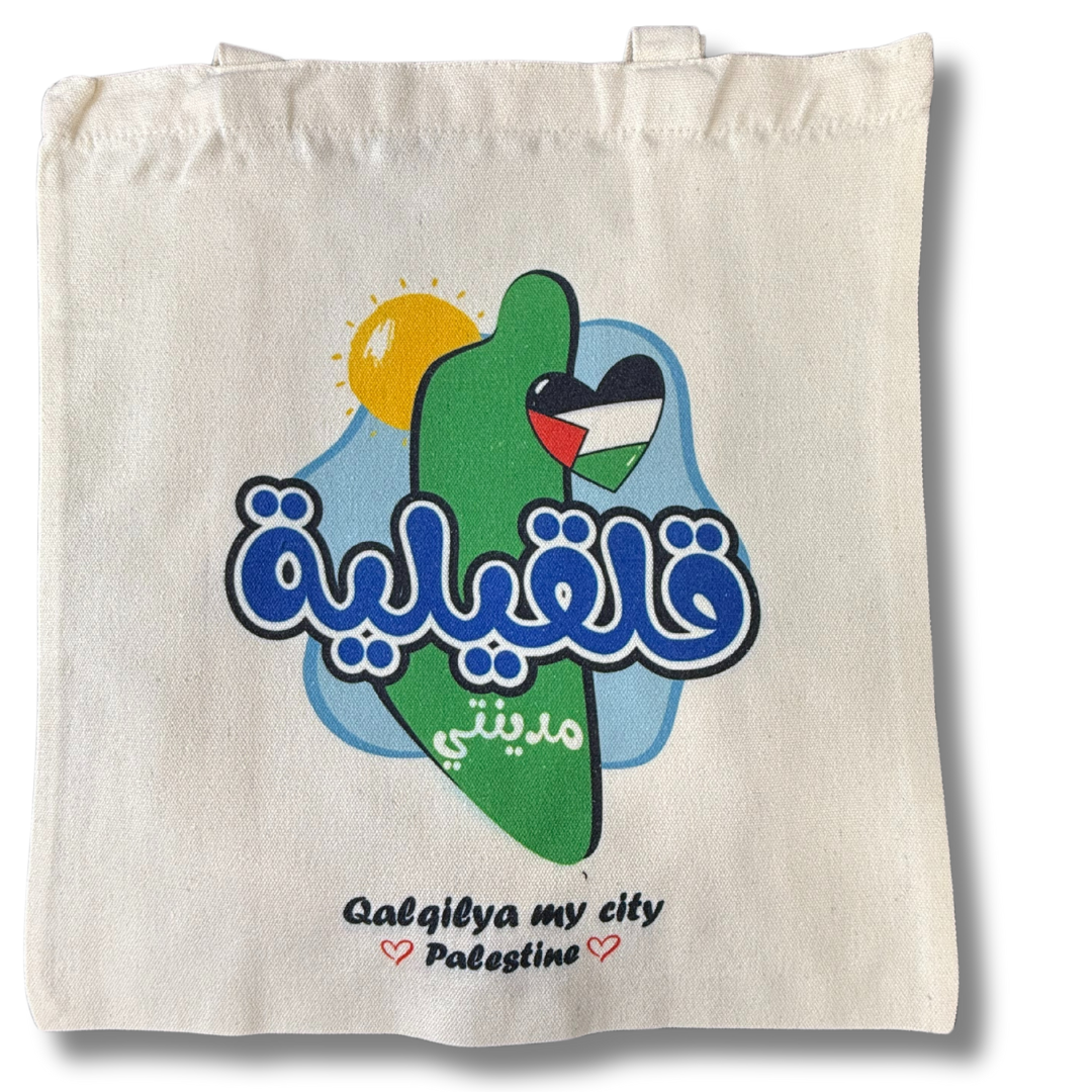 High-Quality Palestine Tote Bags with City Names and Matching Symbols