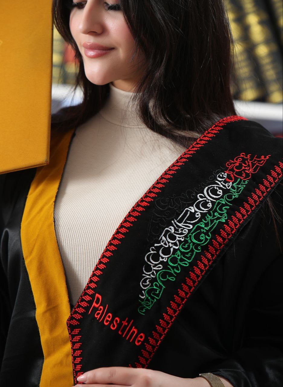 Embroidered Stole with Palestine Map & Arabic Script – Celebrate Cultural Heritage