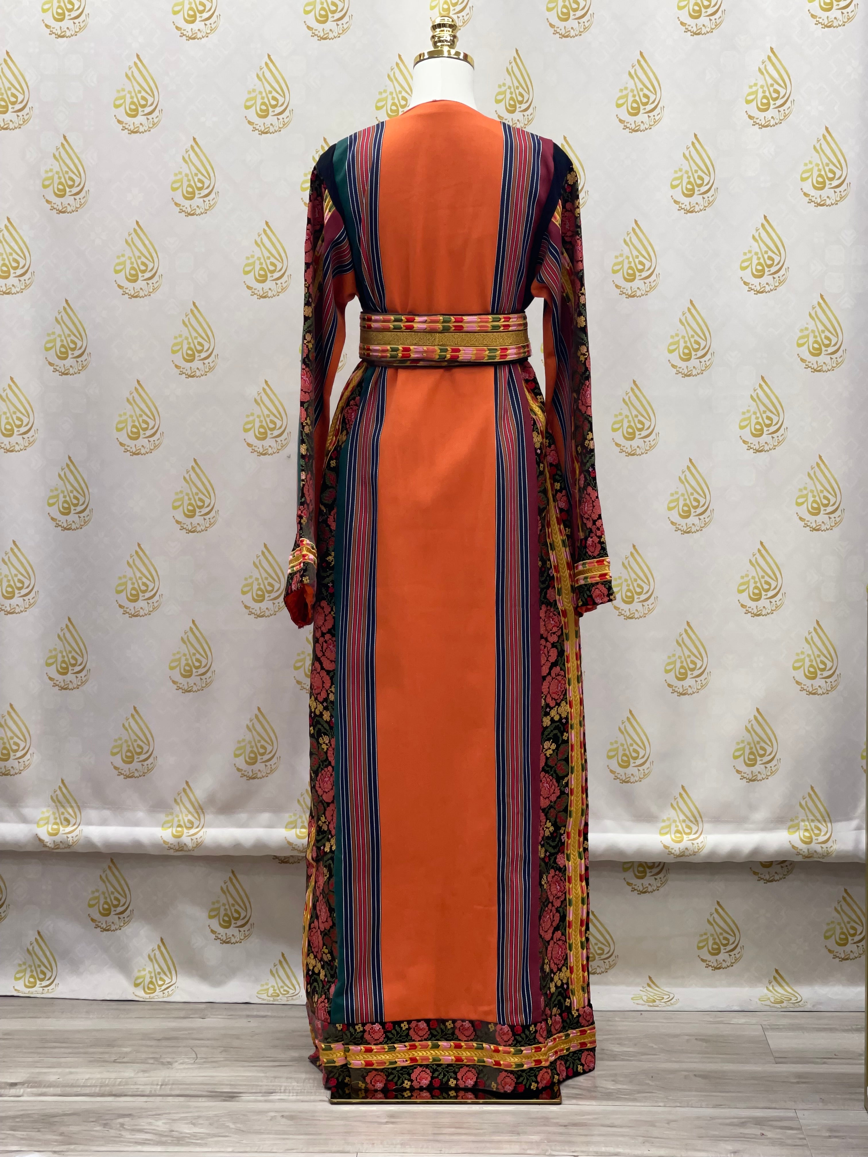 Brown Velvet Orange Majdlawi Thoub: Luxurious Elegance and Vibrant Charm