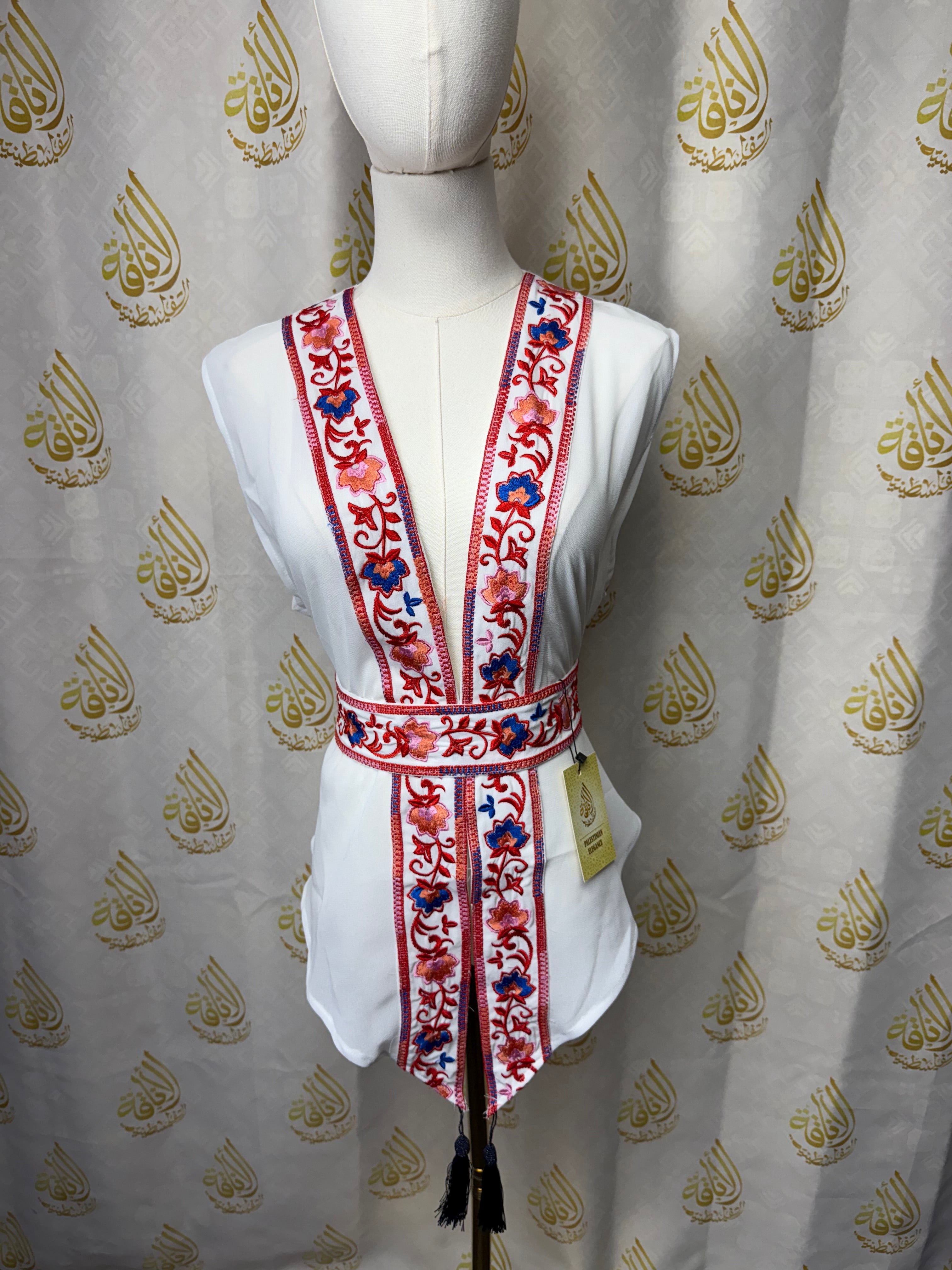 White Chiffon Vest  Colorful Embroidered