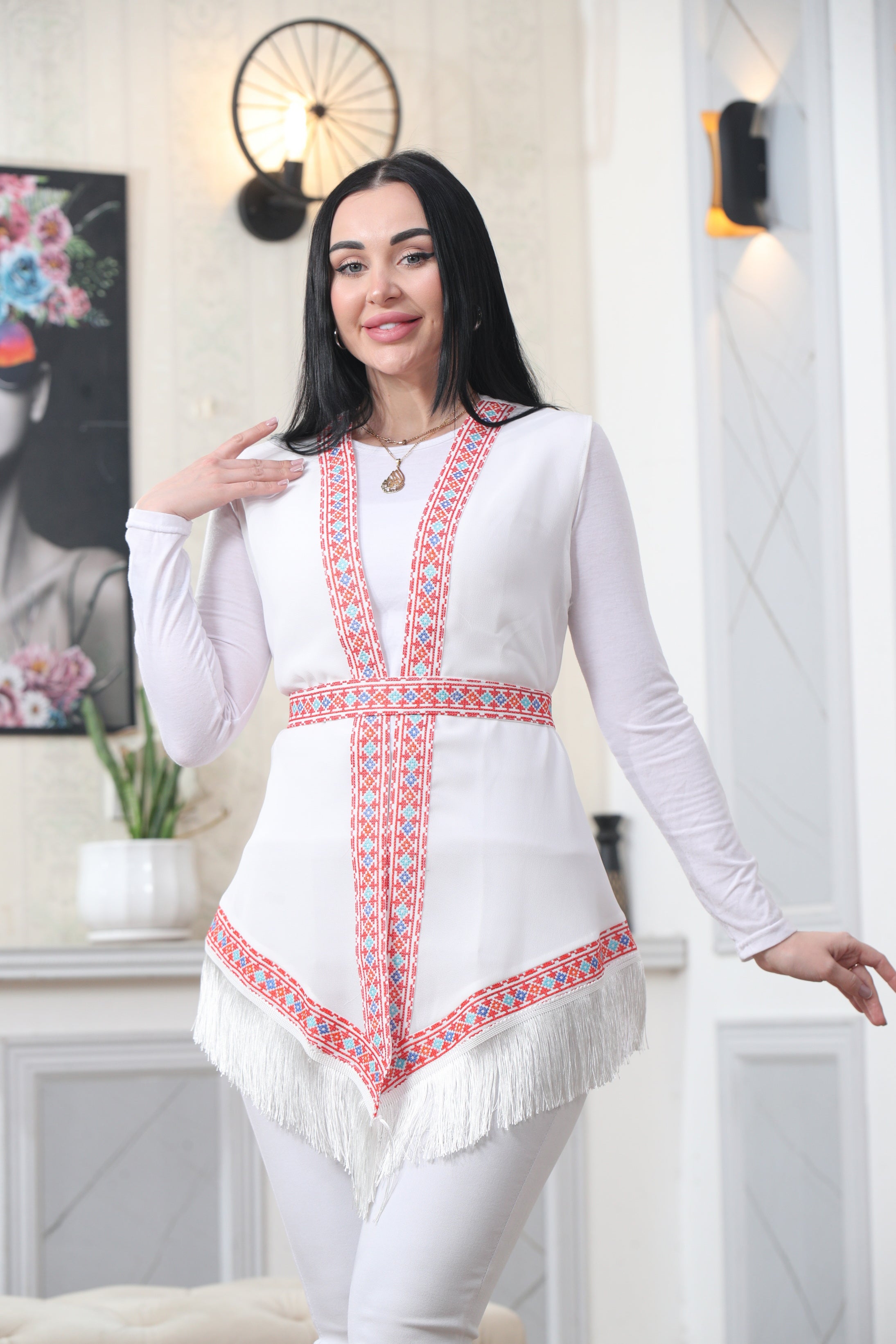 White Embroidered Chiffon Vest