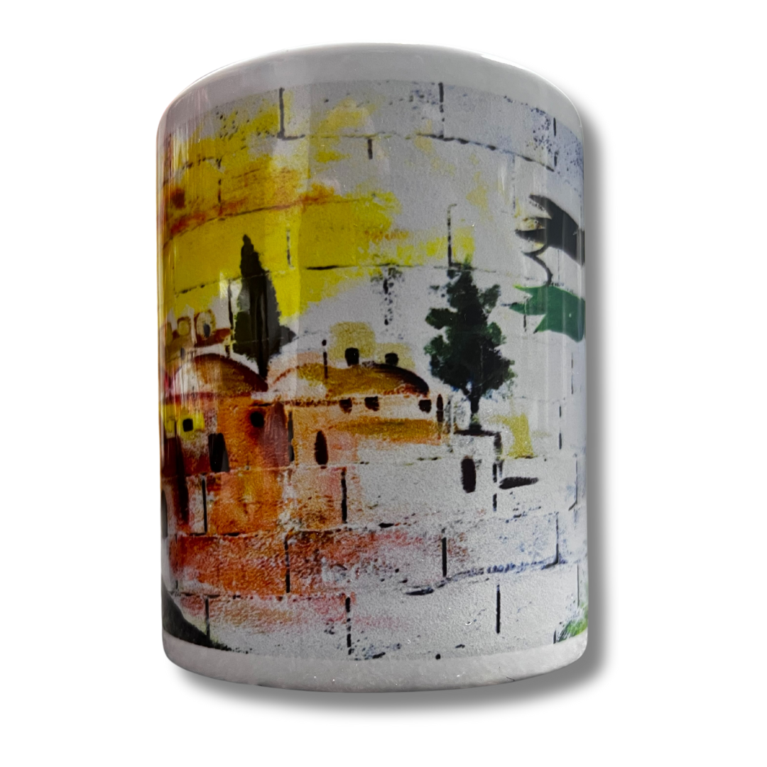 High-Quality Coffee Mug with Palestine Villages and Flag Design: Long-Lasting and Vibrant