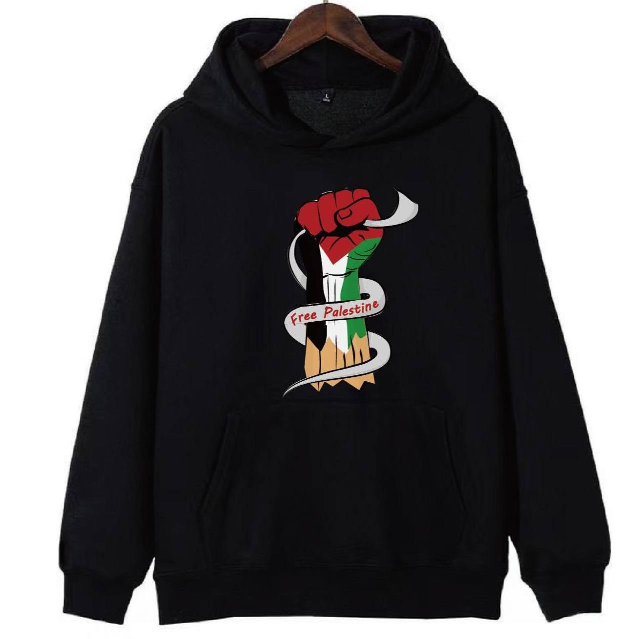 High-Quality "Free Palestine" Fist with Swirl Design Hoodie: 100% Cotton