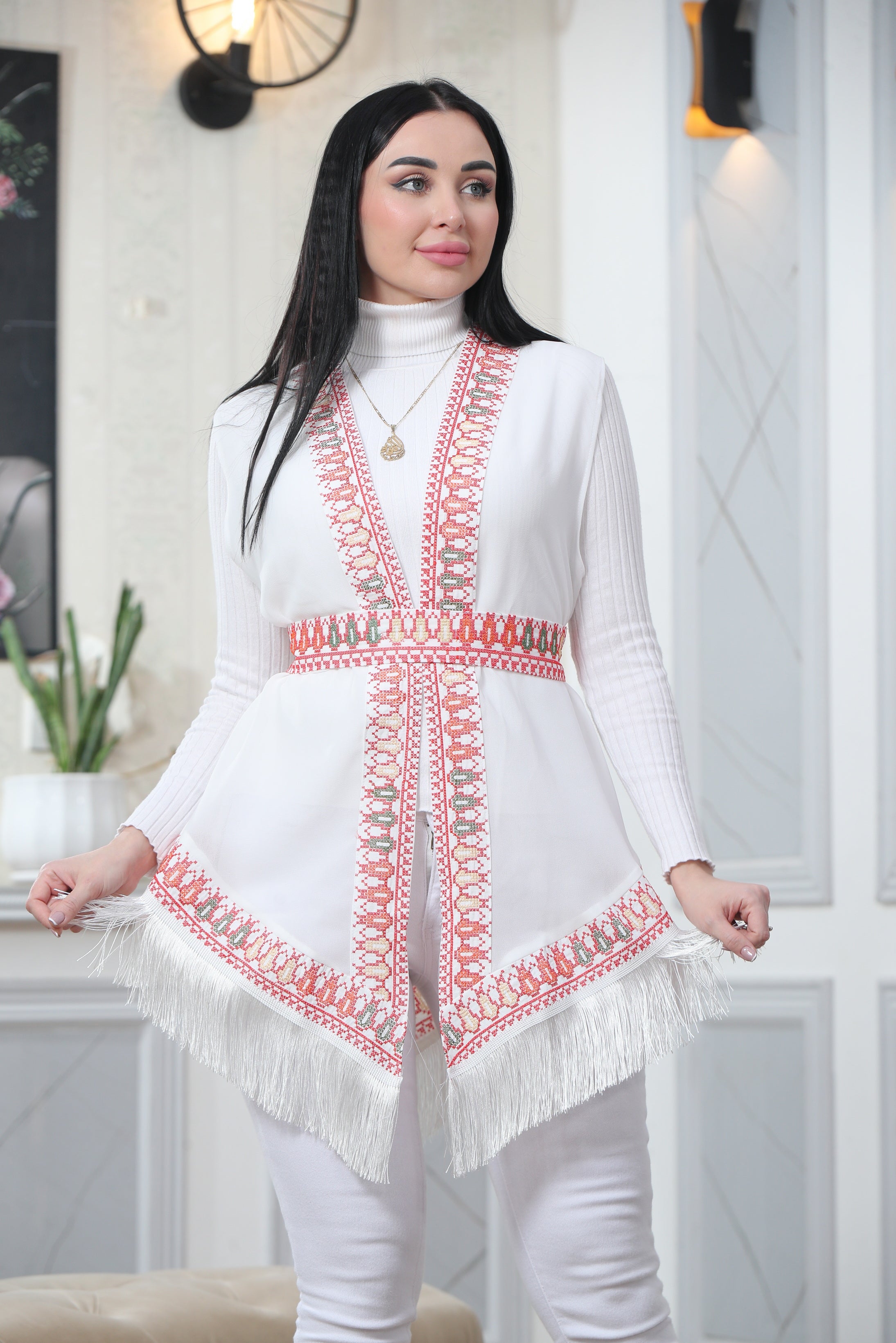 White Embroidered Chiffon Vest