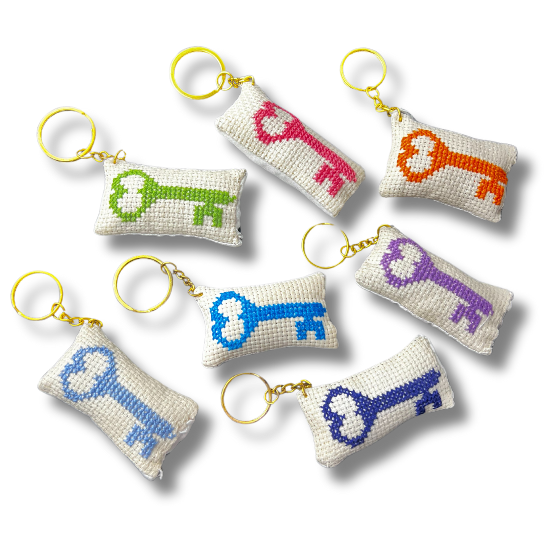 Assorted Key Design Tatreez Plushy Pillow Keychain Accessory