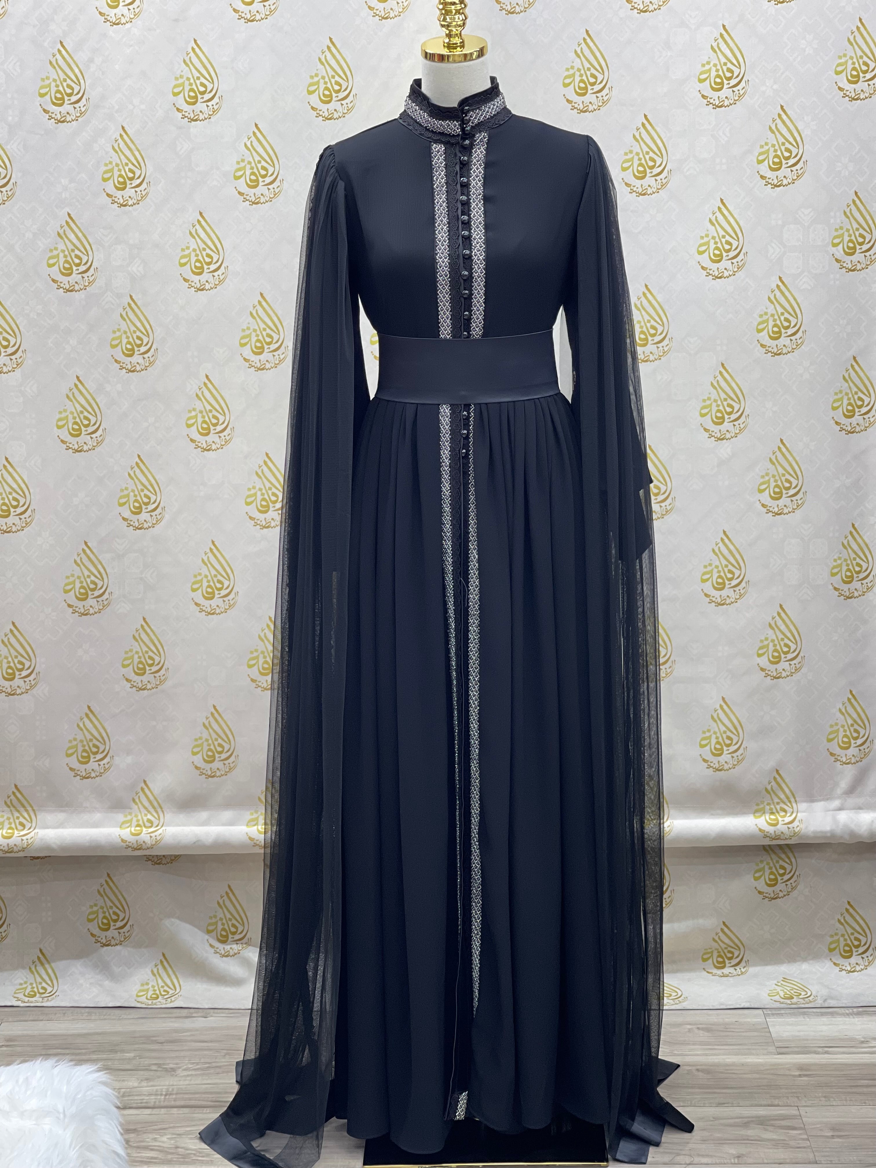 Cloak Sleeves Formal Dress with beads & Pearls