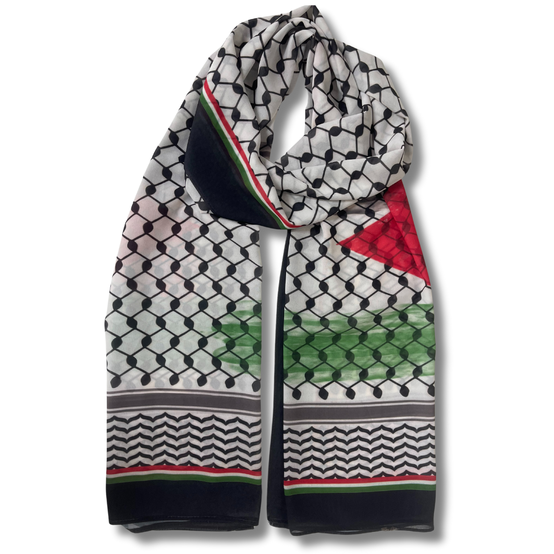 High-Quality Colorful Kuffiyeh Hijab with Faint Palestine Flag