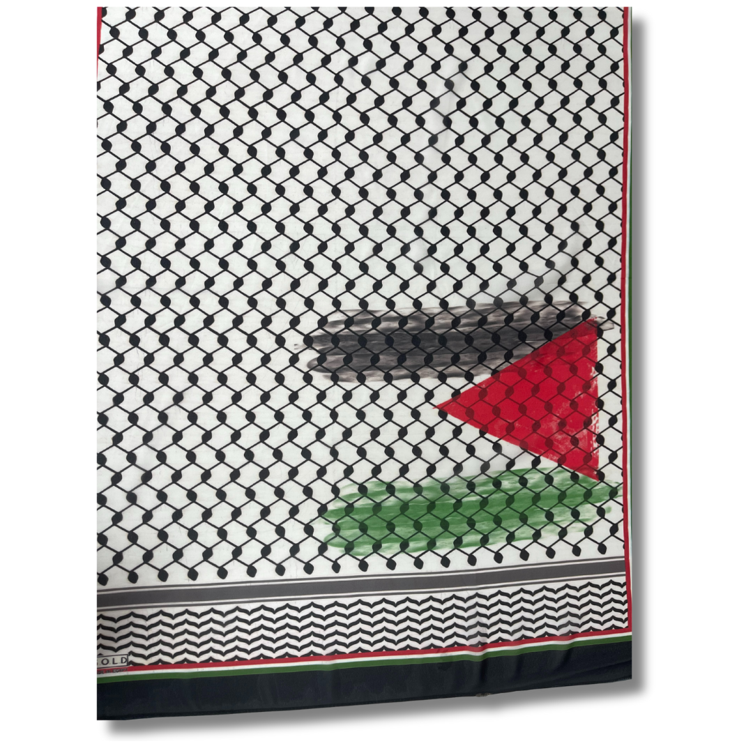 High-Quality Colorful Kuffiyeh Hijab with Faint Palestine Flag