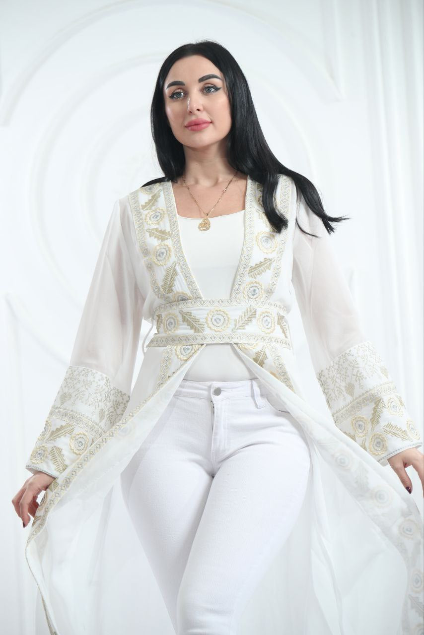 A Bisht Mad Of Chiffon Fabric Embroidered With Luxurious Reed  Golden Threads