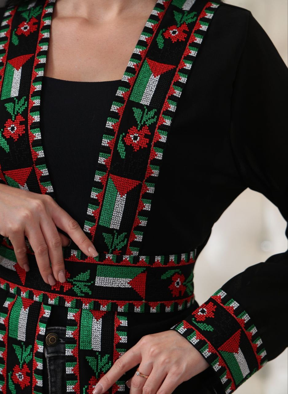 Chiffon Cardigan with Embroidered Palestinian Flag – Cultural Statement Piece