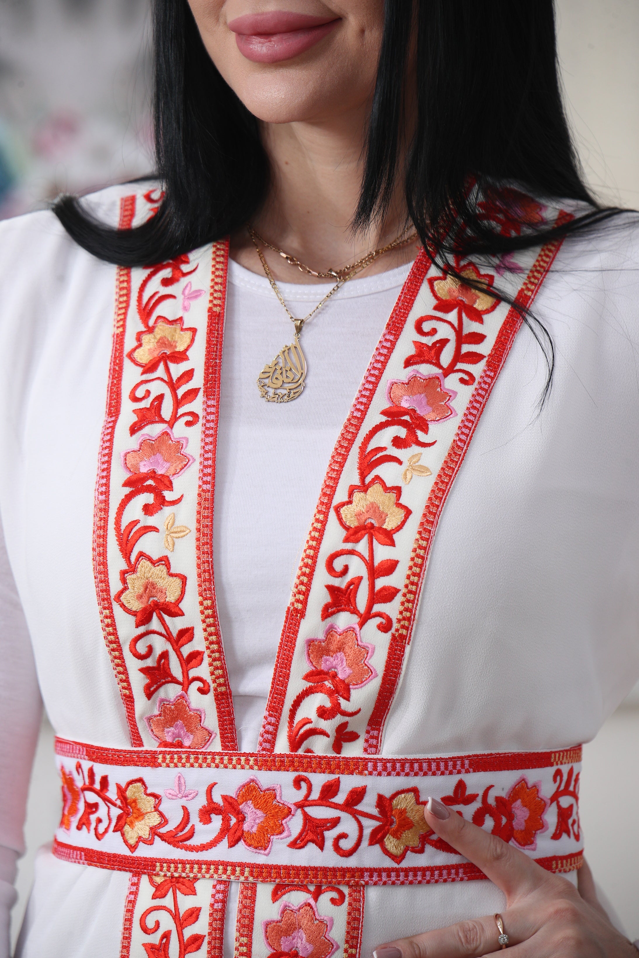 White Chiffon Vest  Colorful Embroidered